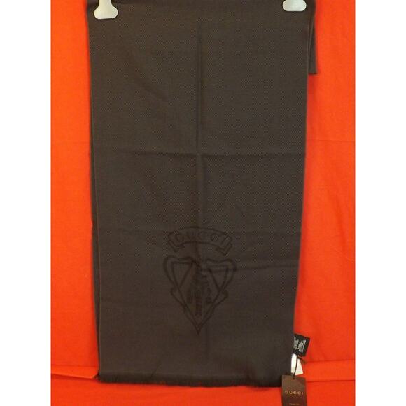 GUCCI DARK BROWN LODEN HYSTERIA CREST PRINT WOOL SCARF 344993 WRAP 40 X 180 - Picture 1 of 11